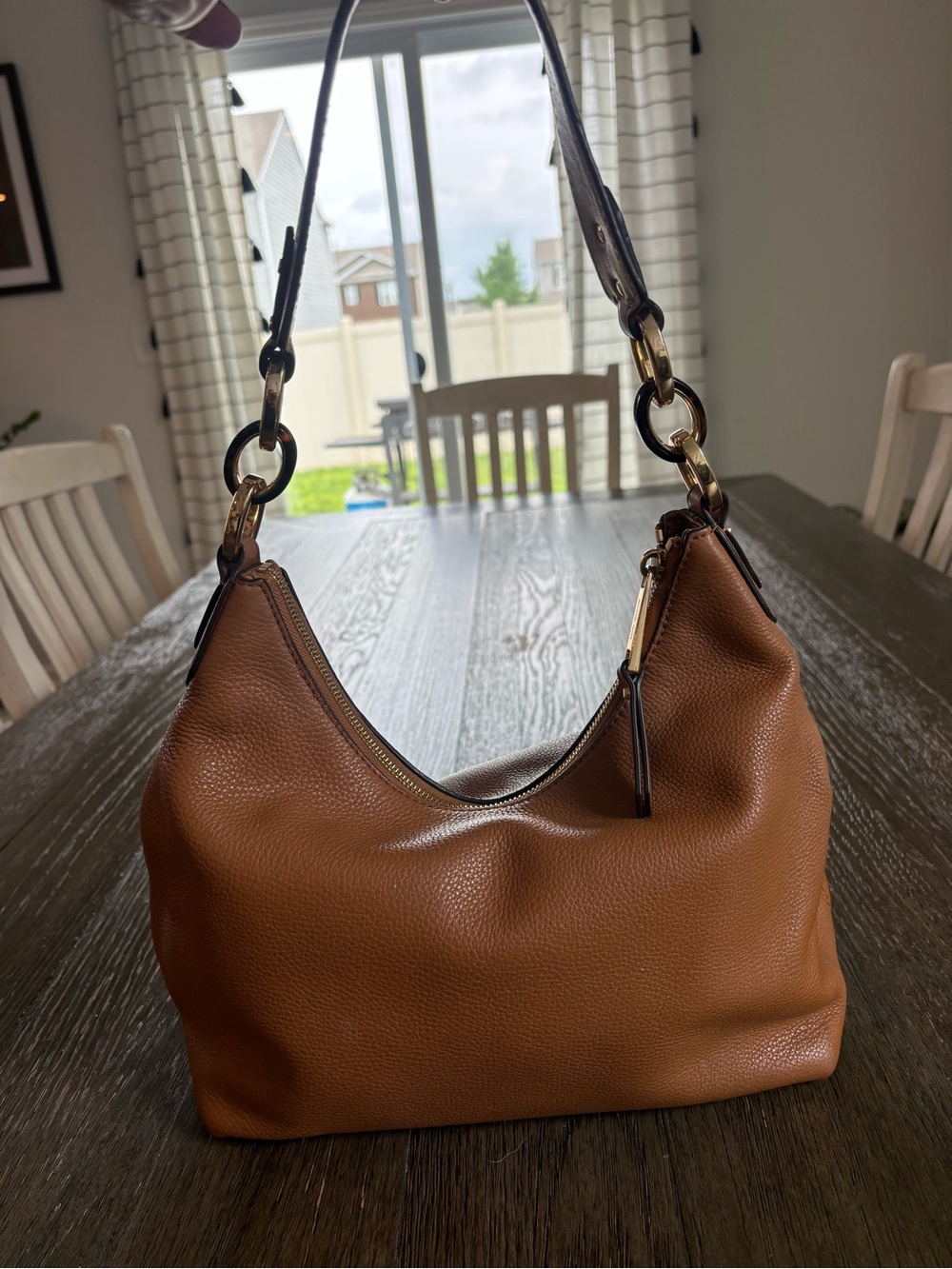 Michael Kors Brown Pebbled Leather Shoulder Bag with Gold Hardware - Picture 3 of 5